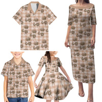 Brown Palaka Hawaii Family Matching Puletasi and Hawaiian Shirt Hawaiian Lehua Blossoms