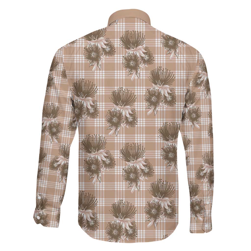Brown Palaka Hawaii Family Matching Puletasi and Hawaiian Shirt Hawaiian Lehua Blossoms