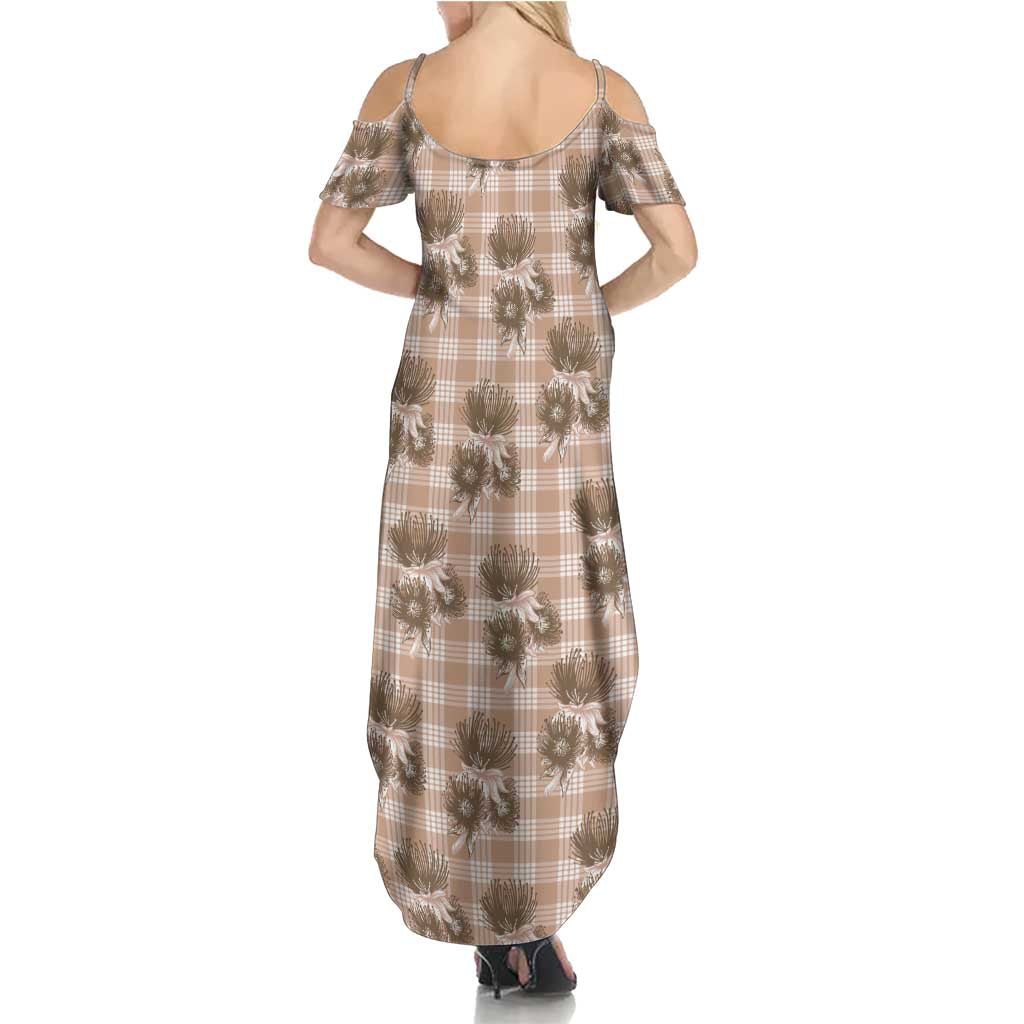 Brown Palaka Hawaii Family Matching Summer Maxi Dress and Hawaiian Shirt Hawaiian Lehua Blossoms