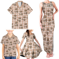 Brown Palaka Hawaii Family Matching Tank Maxi Dress and Hawaiian Shirt Hawaiian Lehua Blossoms