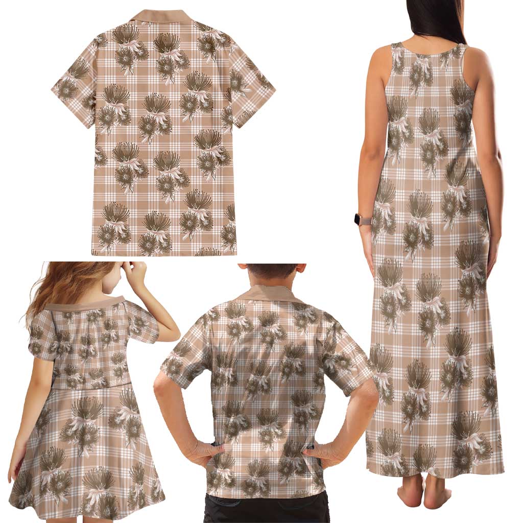 Brown Palaka Hawaii Family Matching Tank Maxi Dress and Hawaiian Shirt Hawaiian Lehua Blossoms