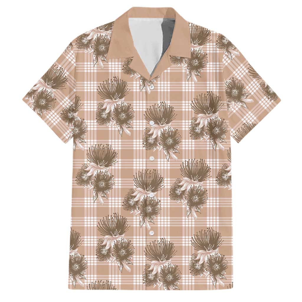 Brown Palaka Hawaii Family Matching Tank Maxi Dress and Hawaiian Shirt Hawaiian Lehua Blossoms