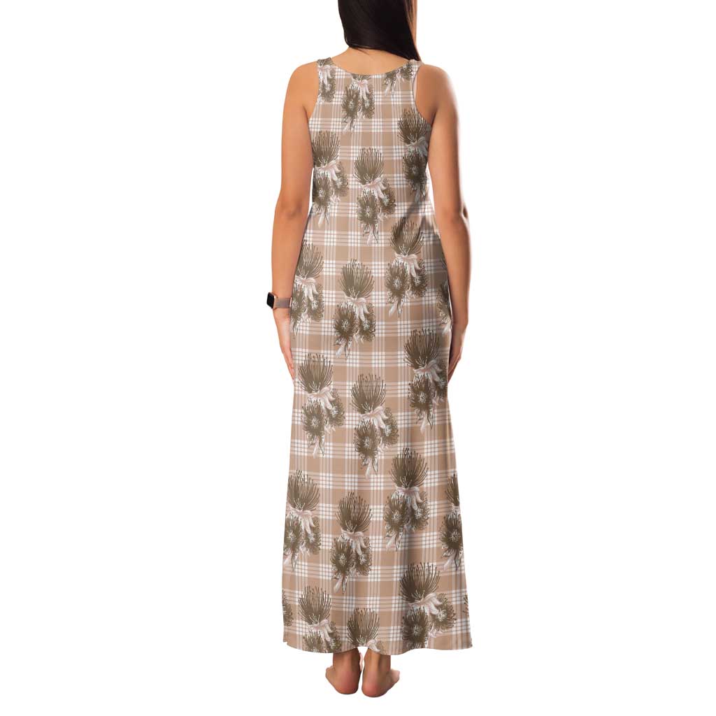 Brown Palaka Hawaii Family Matching Tank Maxi Dress and Hawaiian Shirt Hawaiian Lehua Blossoms