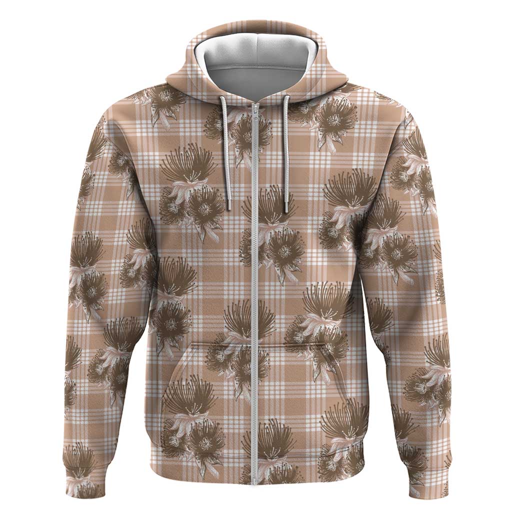 Brown Palaka Hawaii Hoodie Hawaiian Lehua Blossoms LT05 Zip Hoodie Brown - Polynesian Pride