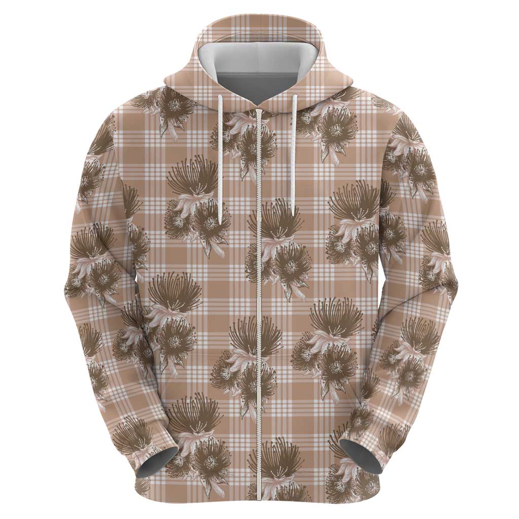 Brown Palaka Hawaii Hoodie Hawaiian Lehua Blossoms LT05 - Polynesian Pride
