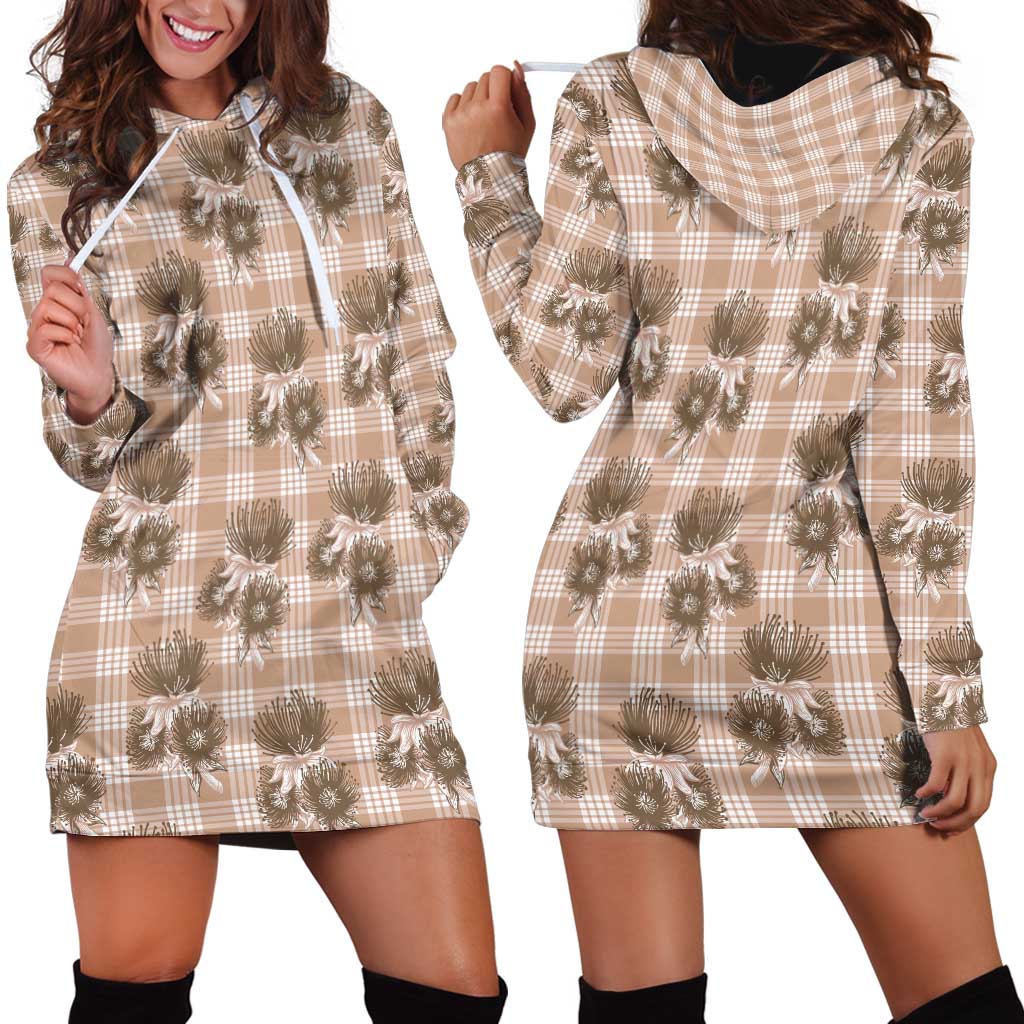Brown Palaka Hawaii Hoodie Dress Hawaiian Lehua Blossoms LT05 - Polynesian Pride