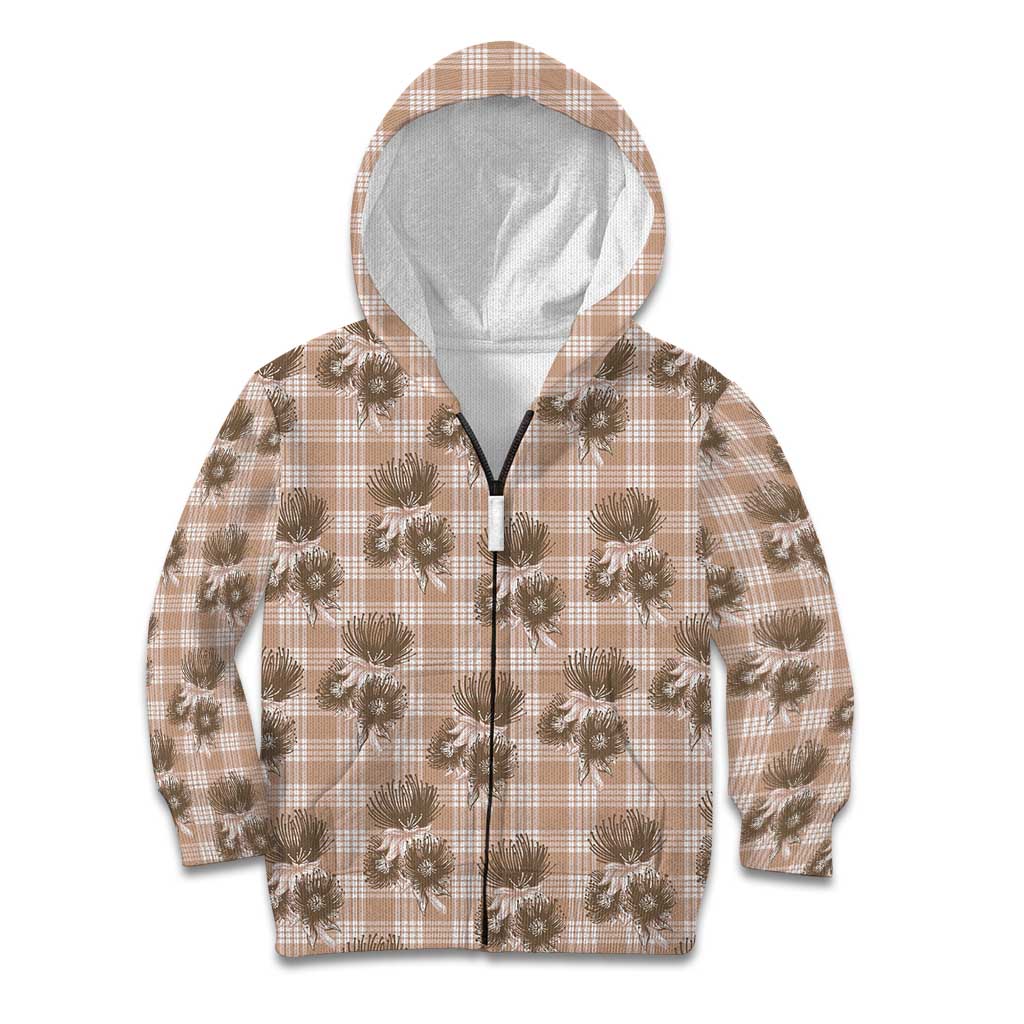 Brown Palaka Hawaii Kid Hoodie Hawaiian Lehua Blossoms LT05 Zip Hoodie Brown - Polynesian Pride