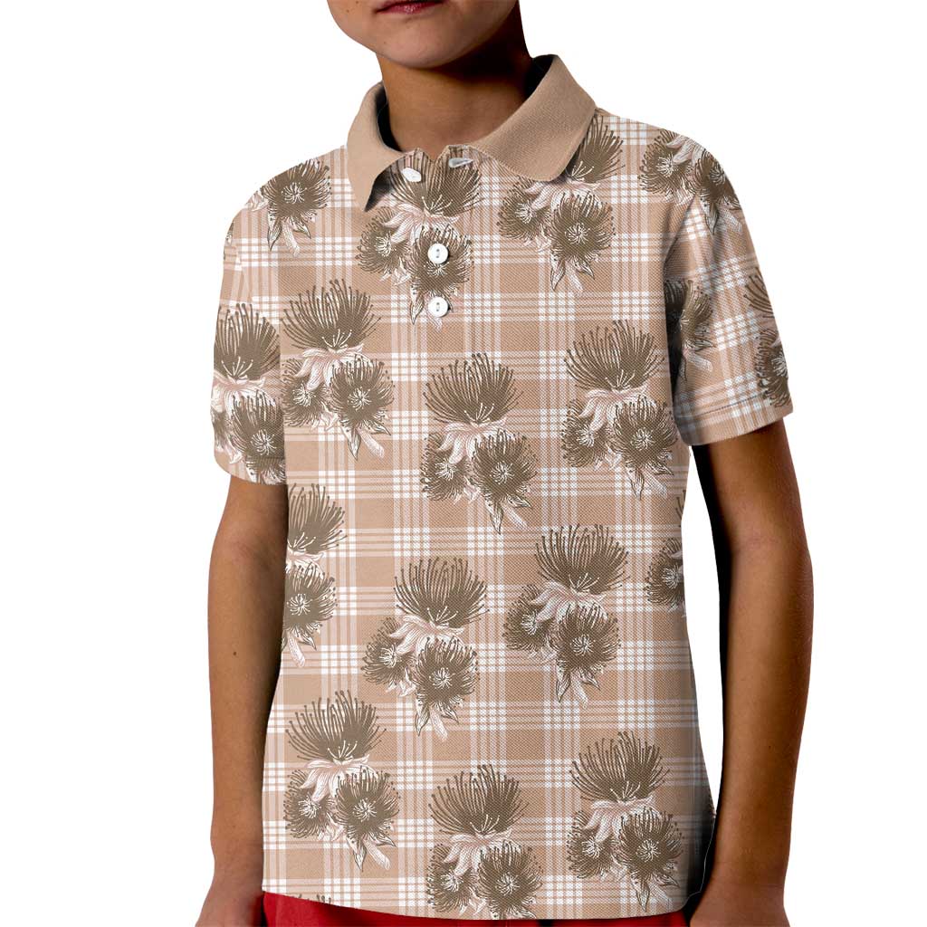 Brown Palaka Hawaii Kid Polo Shirt Hawaiian Lehua Blossoms LT05 Kid Brown - Polynesian Pride