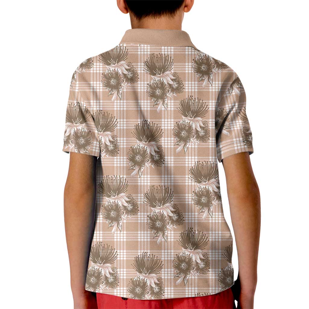 Brown Palaka Hawaii Kid Polo Shirt Hawaiian Lehua Blossoms LT05 - Polynesian Pride