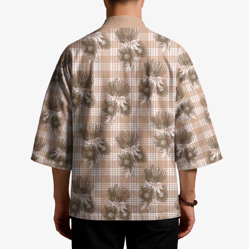 Brown Palaka Hawaii Kimono Hawaiian Lehua Blossoms LT05 - Polynesian Pride