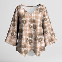 Brown Palaka Hawaii Kimono Sleeve Blouse Hawaiian Lehua Blossoms LT05 Female Brown - Polynesian Pride