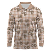 Brown Palaka Hawaii Long Sleeve Polo Shirt Hawaiian Lehua Blossoms LT05 Brown - Polynesian Pride