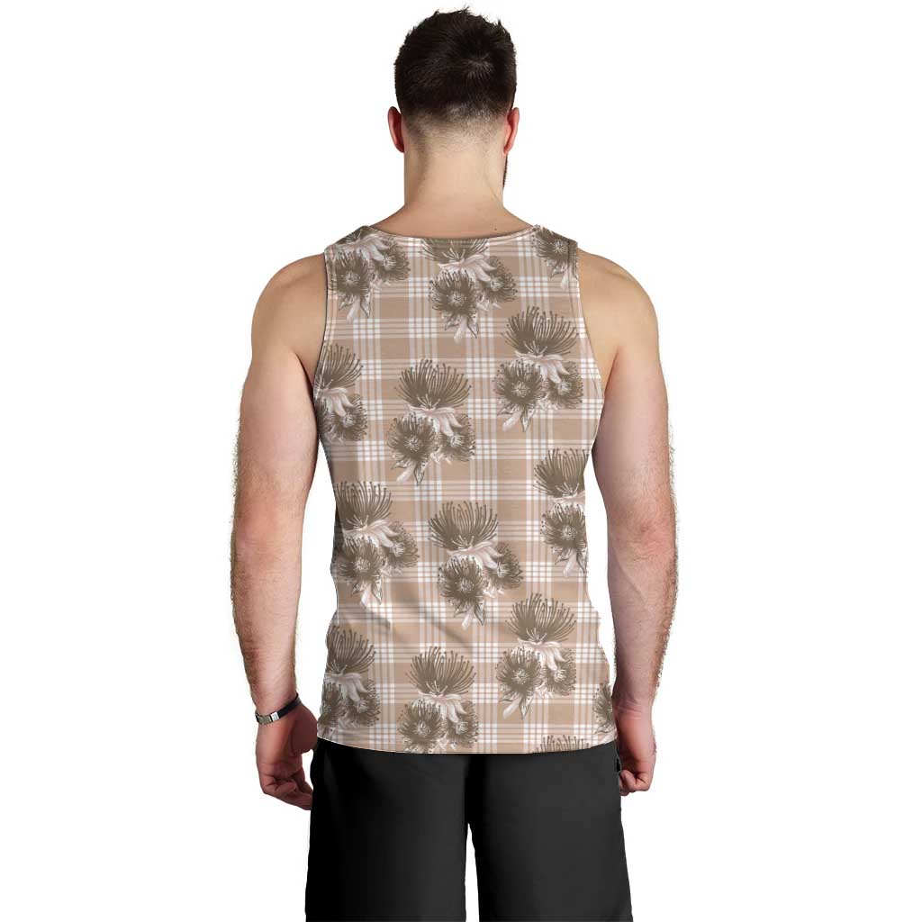 Brown Palaka Hawaii Men Tank Top Hawaiian Lehua Blossoms LT05 - Polynesian Pride