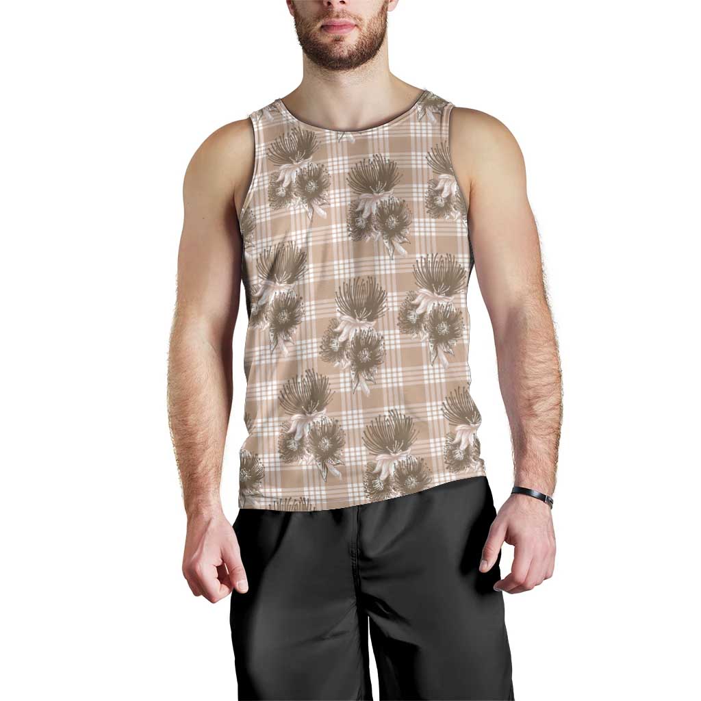 Brown Palaka Hawaii Men Tank Top Hawaiian Lehua Blossoms LT05 - Polynesian Pride