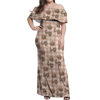 Brown Palaka Hawaii Off Shoulder Maxi Dress Hawaiian Lehua Blossoms LT05 Women Brown - Polynesian Pride