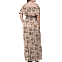 Brown Palaka Hawaii Off Shoulder Maxi Dress Hawaiian Lehua Blossoms LT05 - Polynesian Pride