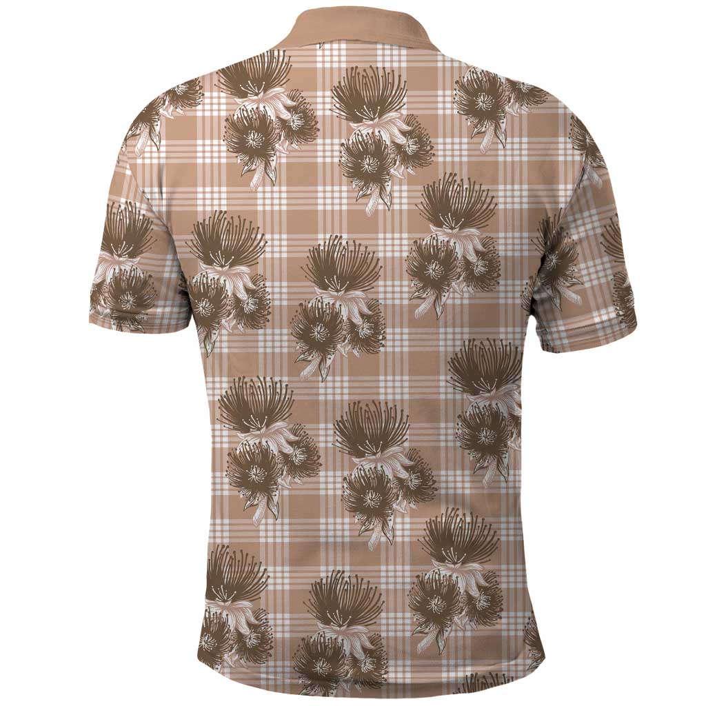 Brown Palaka Hawaii Polo Shirt Hawaiian Lehua Blossoms LT05 - Polynesian Pride
