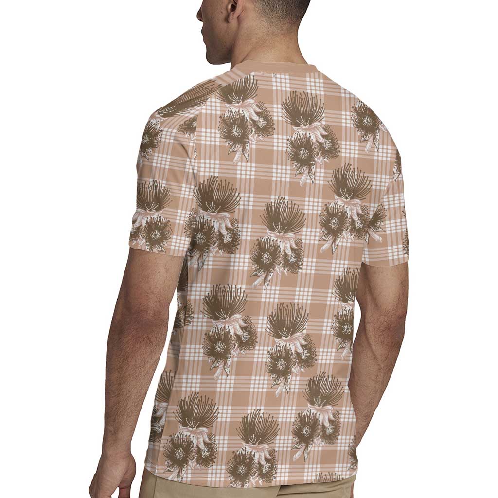 Brown Palaka Hawaii Rugby Jersey Hawaiian Lehua Blossoms LT05 - Polynesian Pride
