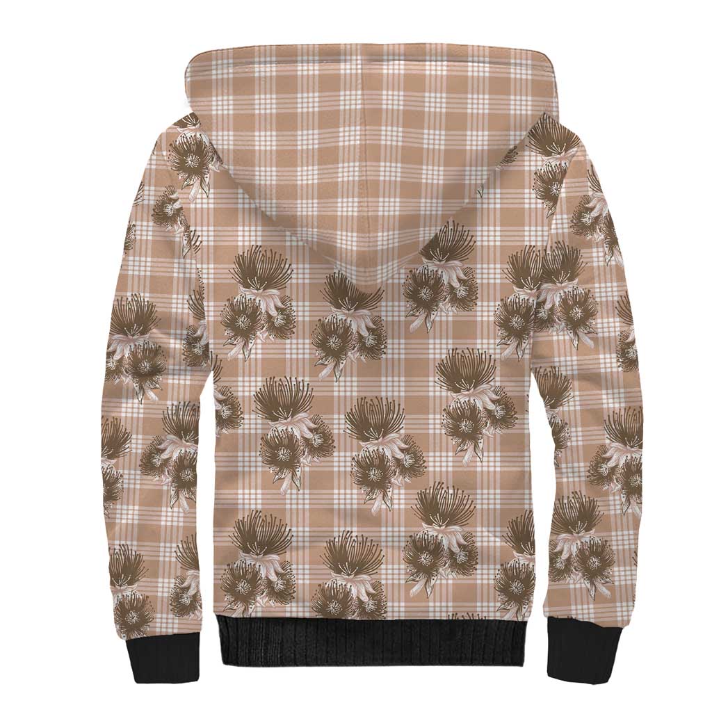 Brown Palaka Hawaii Sherpa Hoodie Hawaiian Lehua Blossoms LT05 - Polynesian Pride