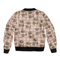 Brown Palaka Hawaii Sleeve Zip Bomber Jacket Hawaiian Lehua Blossoms LT05 - Polynesian Pride