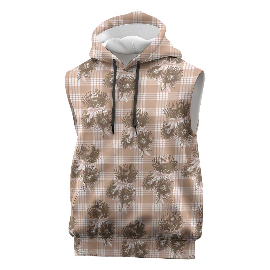 Brown Palaka Hawaii Sleeveless Hoodie Hawaiian Lehua Blossoms LT05 Brown - Polynesian Pride