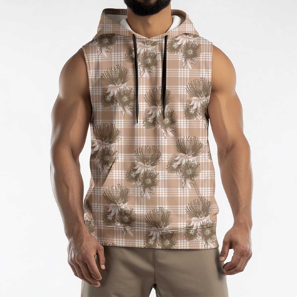 Brown Palaka Hawaii Sleeveless Hoodie Hawaiian Lehua Blossoms LT05 - Polynesian Pride
