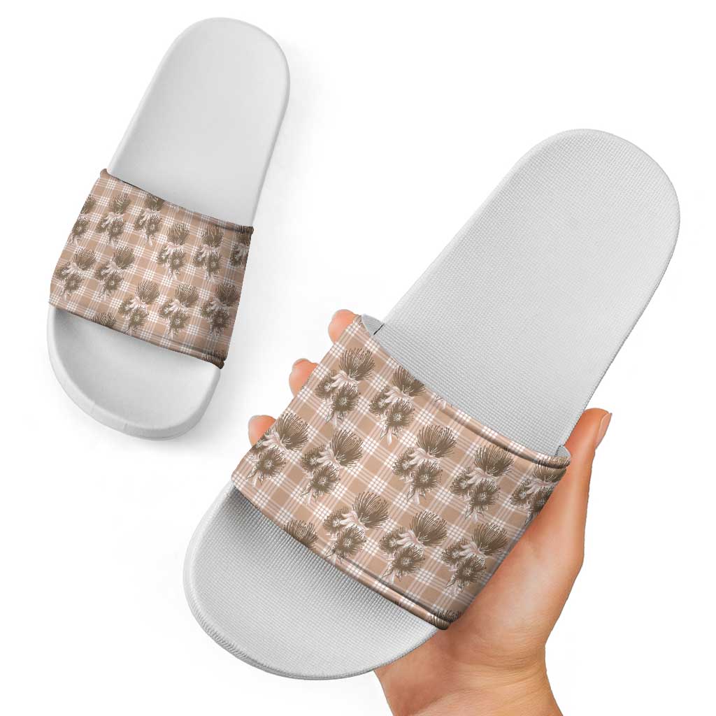 Brown Palaka Hawaii Slide Sandals Hawaiian Lehua Blossoms LT05 - Polynesian Pride
