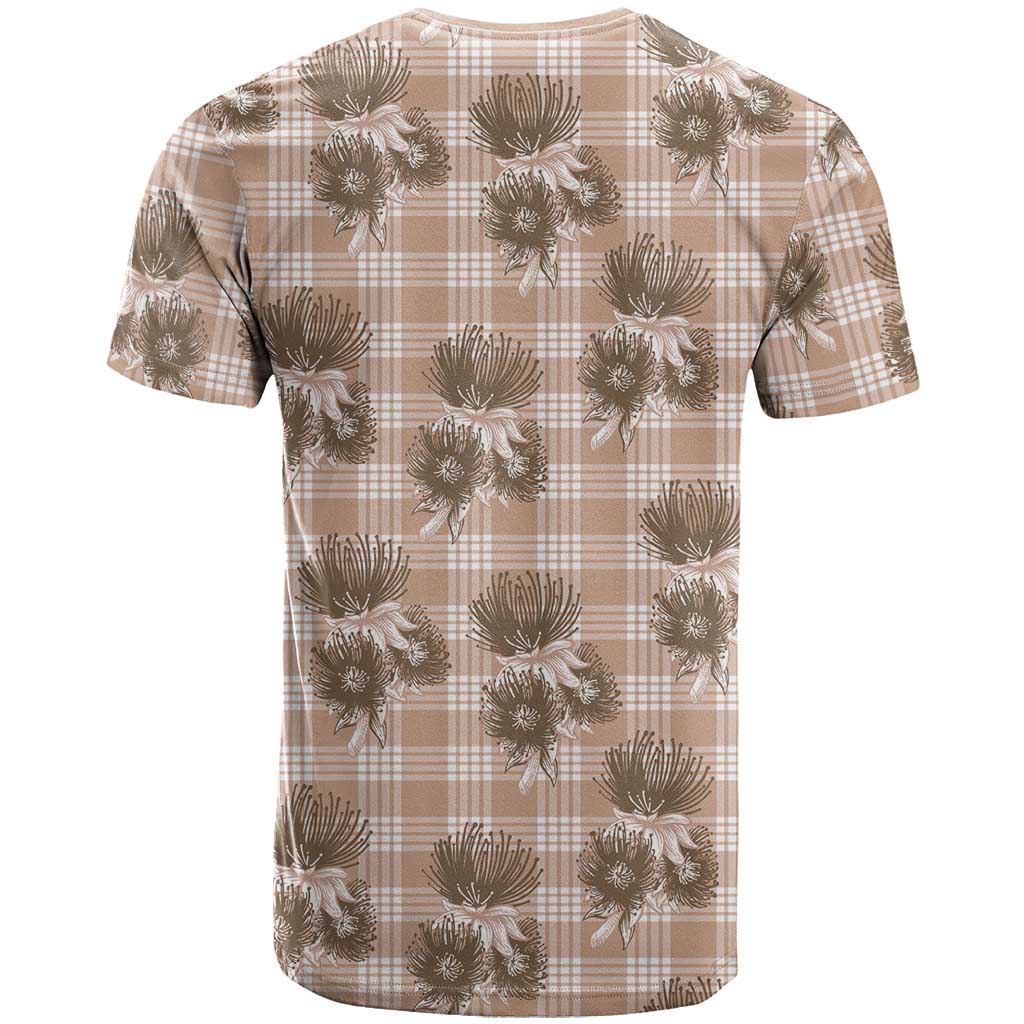 Brown Palaka Hawaii T Shirt Hawaiian Lehua Blossoms LT05 - Polynesian Pride