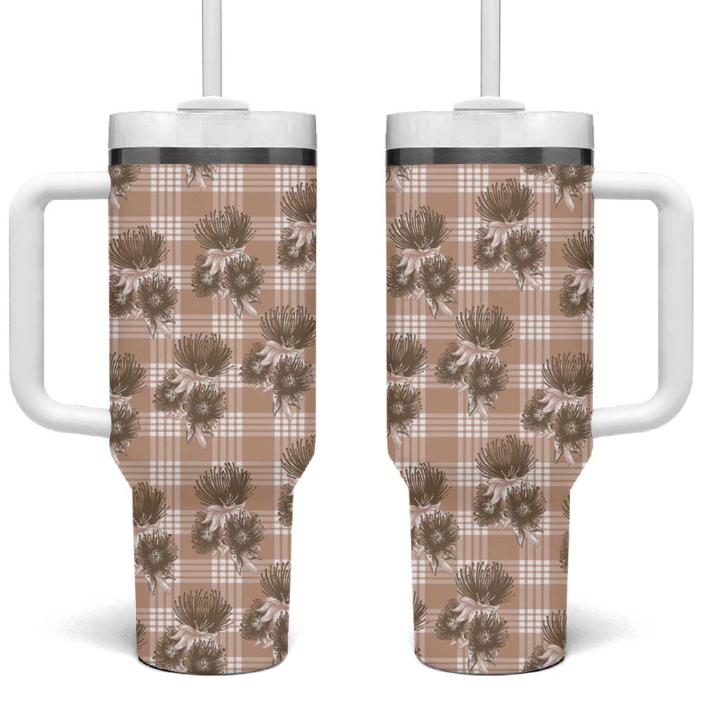 Brown Palaka Hawaii Tumbler With Handle Hawaiian Lehua Blossoms LT05 One Size: 40 oz Brown - Polynesian Pride