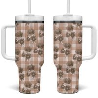 Brown Palaka Hawaii Tumbler With Handle Hawaiian Lehua Blossoms LT05 One Size: 40 oz Brown - Polynesian Pride