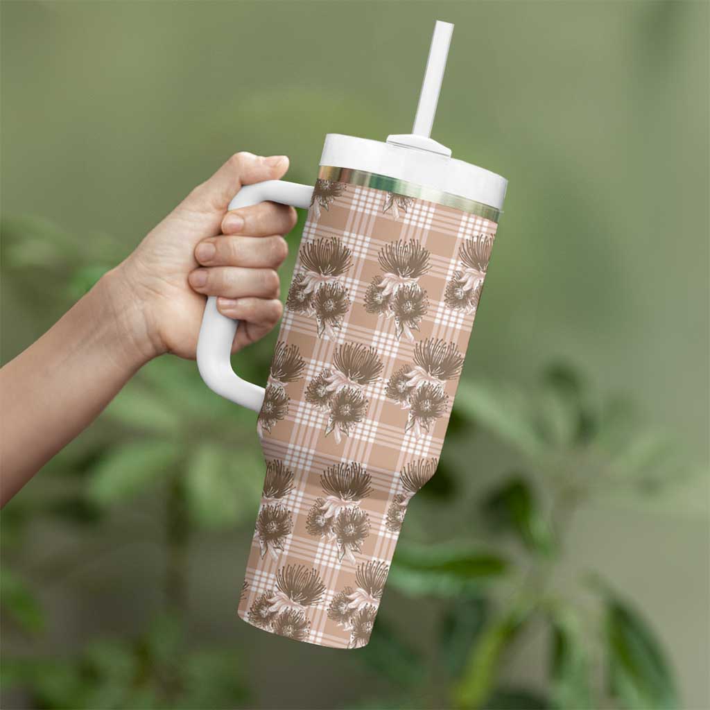 Brown Palaka Hawaii Tumbler With Handle Hawaiian Lehua Blossoms LT05 - Polynesian Pride