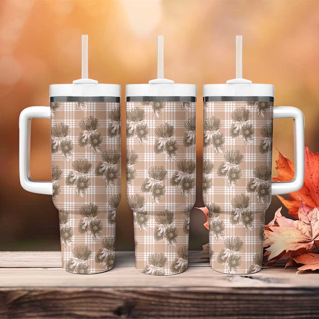 Brown Palaka Hawaii Tumbler With Handle Hawaiian Lehua Blossoms LT05 - Polynesian Pride