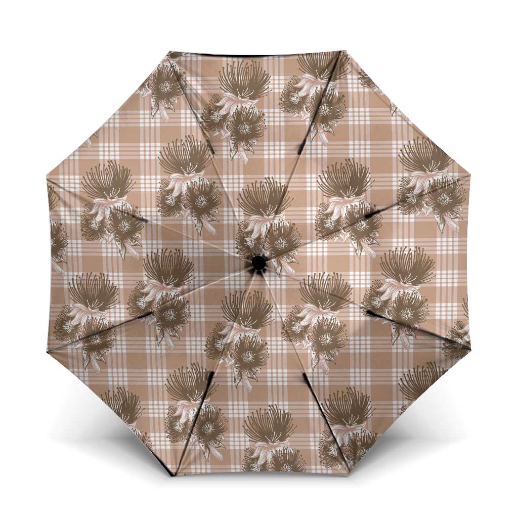 Brown Palaka Hawaii Umbrella Hawaiian Lehua Blossoms