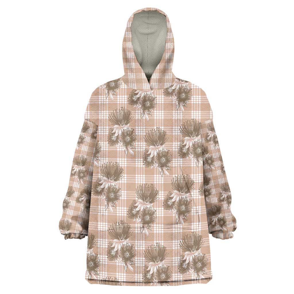 Brown Palaka Hawaii Wearable Blanket Hoodie Hawaiian Lehua Blossoms LT05 One Size Brown - Polynesian Pride