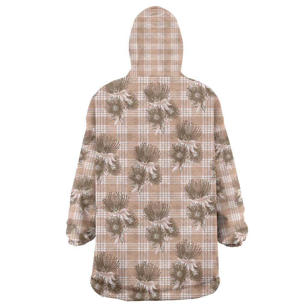 Brown Palaka Hawaii Wearable Blanket Hoodie Hawaiian Lehua Blossoms LT05 - Polynesian Pride