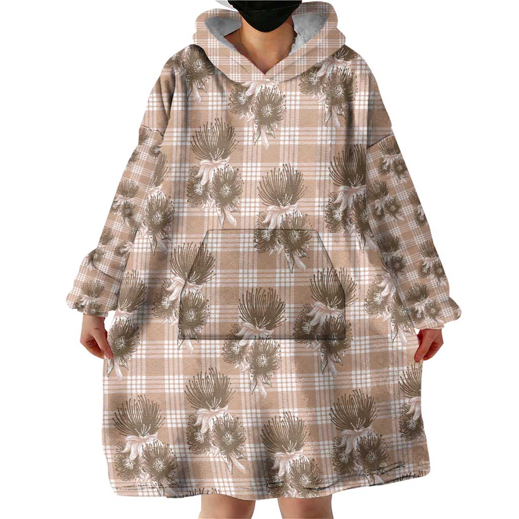 Brown Palaka Hawaii Wearable Blanket Hoodie Hawaiian Lehua Blossoms LT05 - Polynesian Pride