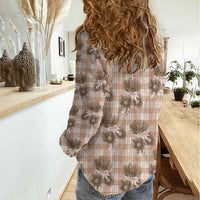 Brown Palaka Hawaii Women Casual Shirt Hawaiian Lehua Blossoms LT05 - Polynesian Pride
