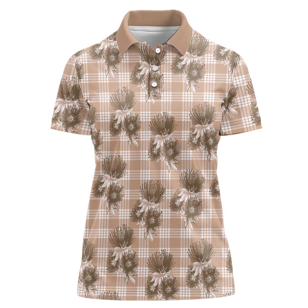 Brown Palaka Hawaii Women Polo Shirt Hawaiian Lehua Blossoms LT05 Female Brown - Polynesian Pride