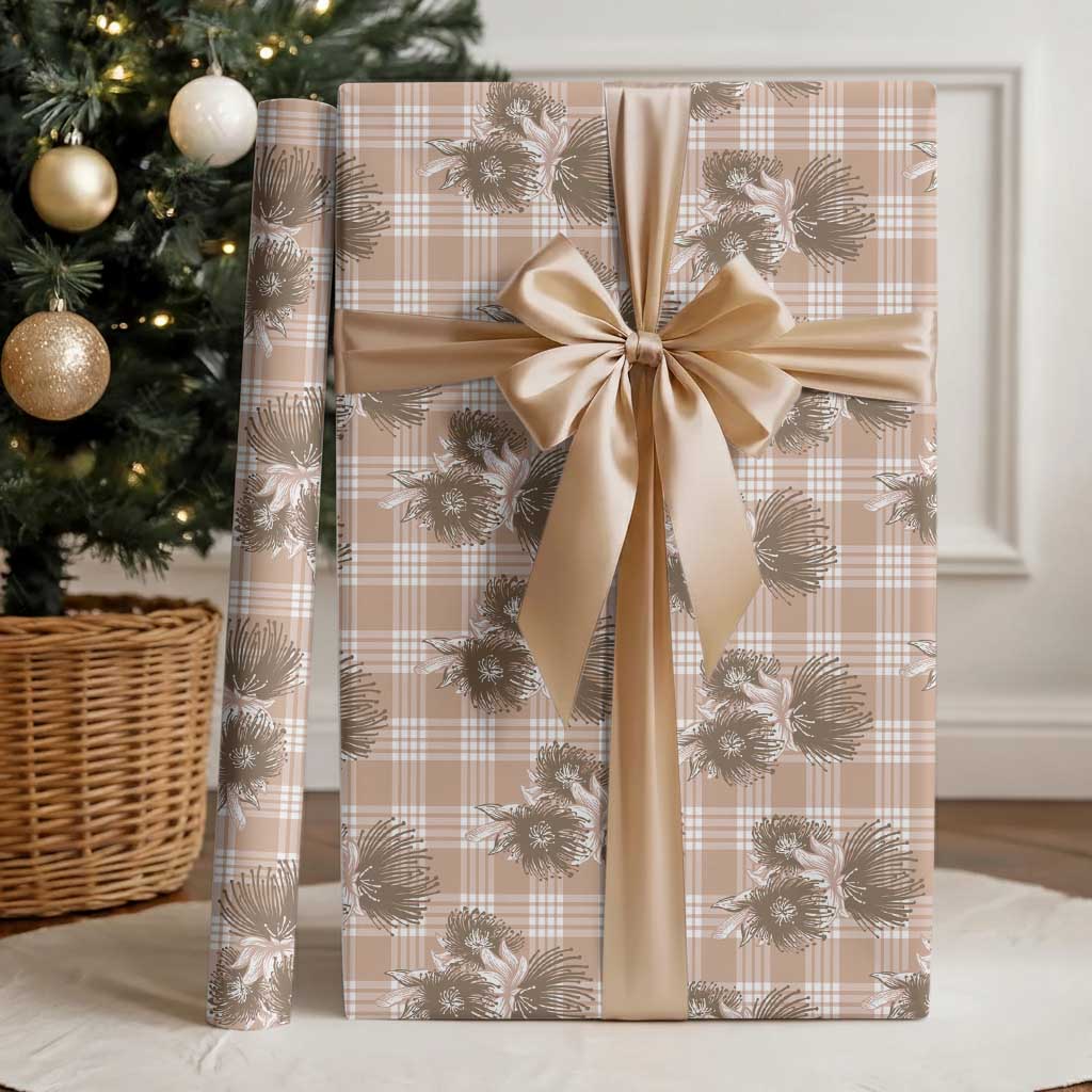 Brown Palaka Hawaii Wrapping Paper Hawaiian Lehua Blossoms LT05 - Polynesian Pride