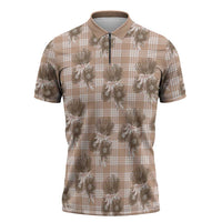 Brown Palaka Hawaii Zipper Polo Shirt Hawaiian Lehua Blossoms LT05 Brown - Polynesian Pride