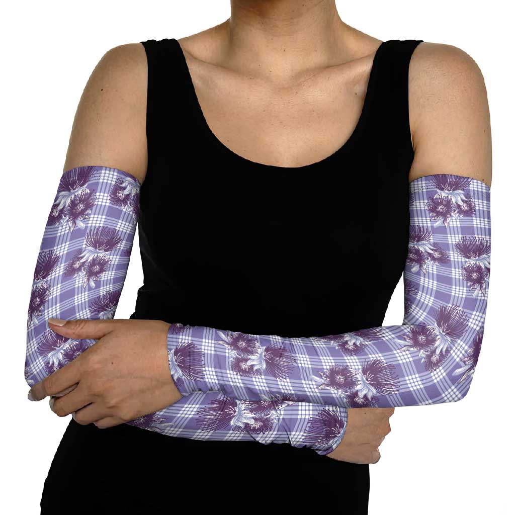 Purple Palaka Hawaii Arm Sleeves Hawaiian Lehua Blossoms LT05 - Polynesian Pride