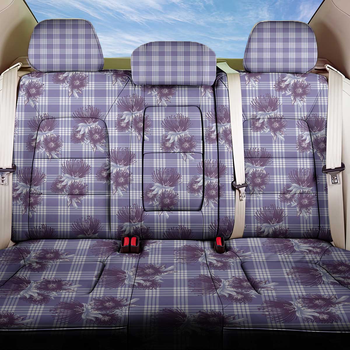 Purple Palaka Hawaii Back Car Seat Cover Hawaiian Lehua Blossoms LT05 One Size Purple - Polynesian Pride