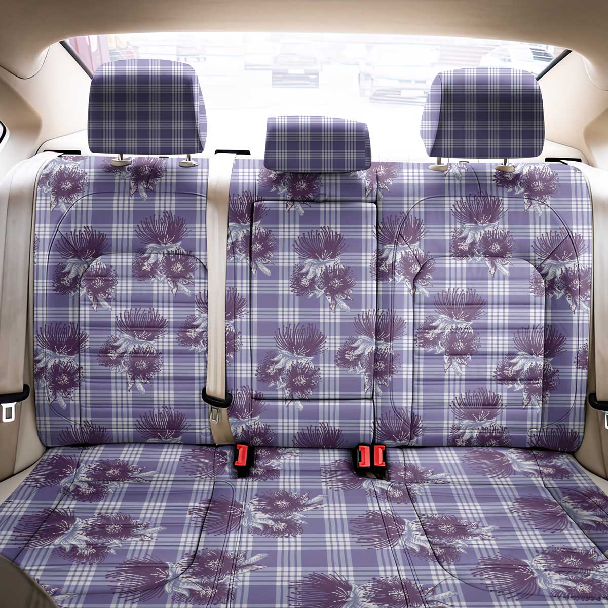 Purple Palaka Hawaii Back Car Seat Cover Hawaiian Lehua Blossoms LT05 - Polynesian Pride