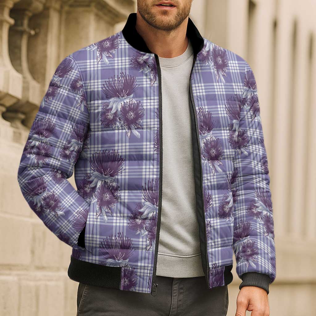 Purple Palaka Hawaii Bomber Puffer Jacket Hawaiian Lehua Blossoms LT05 - Polynesian Pride