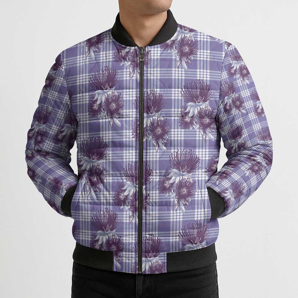 Purple Palaka Hawaii Bomber Puffer Jacket Hawaiian Lehua Blossoms LT05 - Polynesian Pride