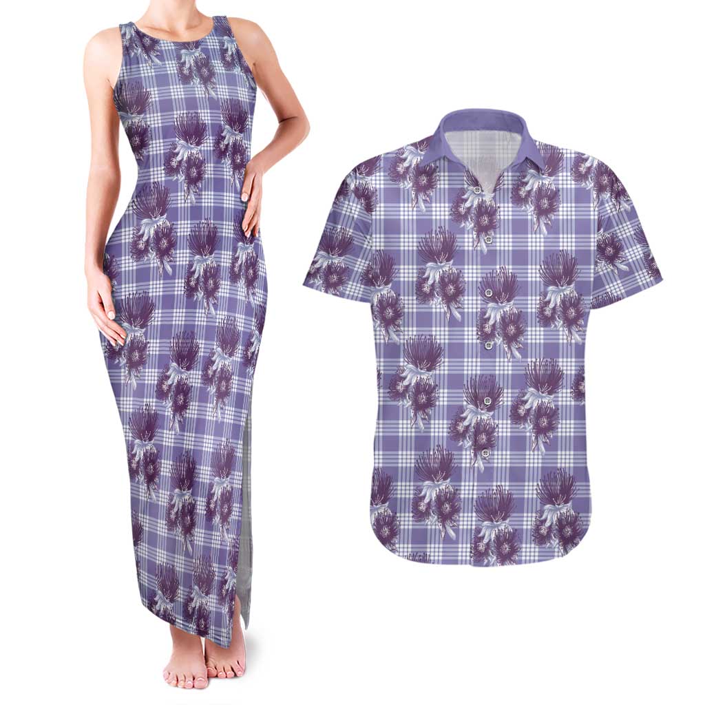 Purple Palaka Hawaii Couples Matching Tank Maxi Dress and Hawaiian Shirt Hawaiian Lehua Blossoms LT05 Purple - Polynesian Pride