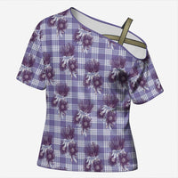 Purple Palaka Hawaii Cross Shoulder Shirt Hawaiian Lehua Blossoms LT05 Female Purple - Polynesian Pride