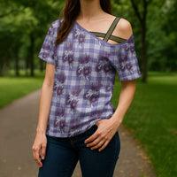 Purple Palaka Hawaii Cross Shoulder Shirt Hawaiian Lehua Blossoms LT05 - Polynesian Pride