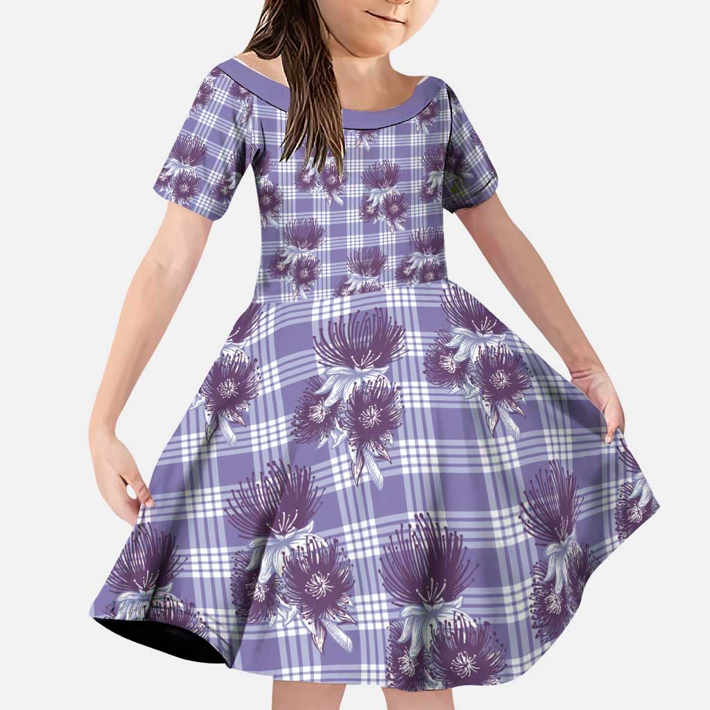 Purple Palaka Hawaii Family Matching Long Sleeve Bodycon Dress and Hawaiian Shirt Hawaiian Lehua Blossoms