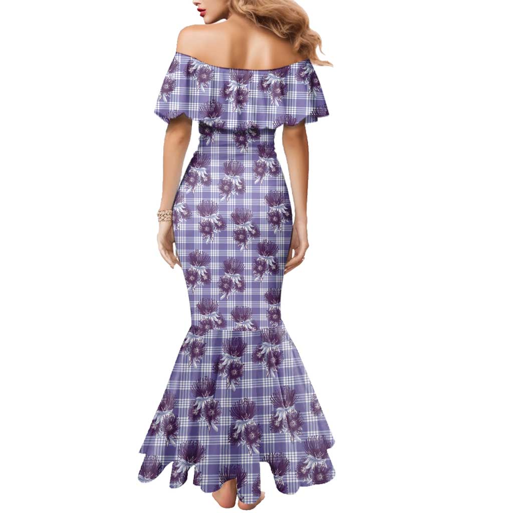 Purple Palaka Hawaii Family Matching Mermaid Dress and Hawaiian Shirt Hawaiian Lehua Blossoms